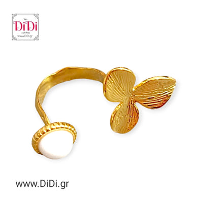 Ατσάλινο δαχτυλίδι με σχέδιο λουλούδι, ανοιγόμενο, σε κίτρινο χρυσό 23022410