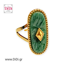 Φόρτωσε την φωτογραφία στο Gallery viewer, Ατσάλινο δαχτυλίδι με ημιπολύτιμη πράσινη πέτρα, ανοιγόμενο, σε κίτρινο χρυσό 2302246
