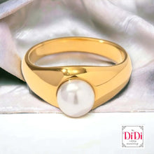 Φόρτωσε την φωτογραφία στο Gallery viewer, Ατσάλινο δαχτυλίδι ρετρό, με πέρλα σε κίτρινο χρυσό