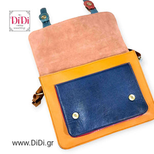 Τσάντα 100% φυσικό δέρμα, κούμπωμα μεταλλικό και μακρύ δερμάτινο λουρί, 1704241