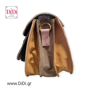 Τσάντα 100% φυσικό δέρμα, κούμπωμα μεταλλικό και μακρύ δερμάτινο λουρί, 1704244