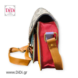 Τσάντα 100% φυσικό δέρμα, κούμπωμα μεταλλικό και μακρύ δερμάτινο λουρί, 1604246
