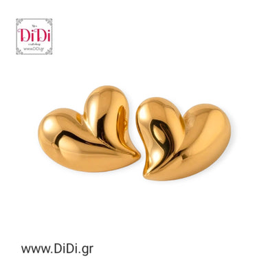 Ατσάλινα σκουλαρίκια καρδιές, καρφάκι, σε κίτρινο χρυσό 1502248