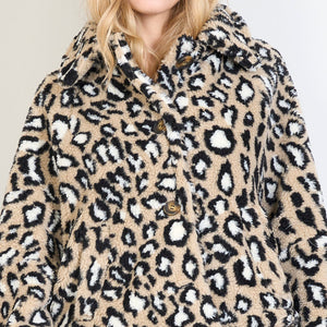 Γούνα oversized leopard pattern, μπεζ