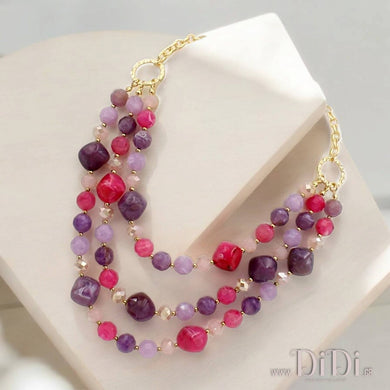 Κολιέ κοντό τριπλό, με ακριλικές χάντρες, λιλά, 2207248