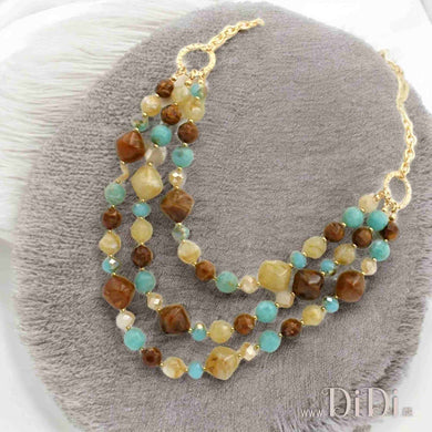 Κολιέ κοντό τριπλό, με ακριλικές χάντρες, τιρκουάζ, 2207247