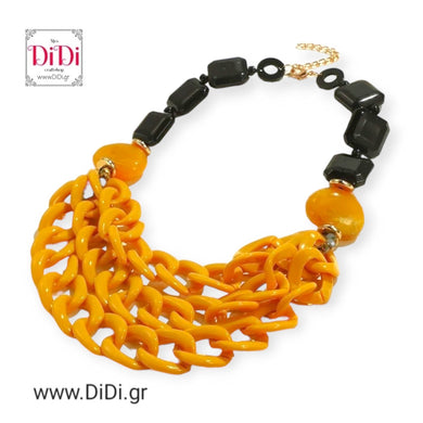 Κολιέ πολυσειρο με ακριλικές, μεγάλες χάντρες και μουσταρδί αλυσίδα, 1904242