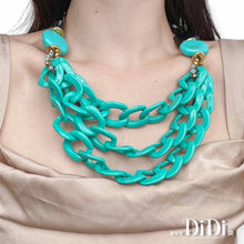 Φόρτωσε την φωτογραφία στο Gallery viewer, Κολιέ πολυσειρο με ακριλικές, μεγάλες χάντρες και τιρκουάζ αλυσίδα, 1904241