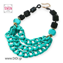 Φόρτωσε την φωτογραφία στο Gallery viewer, Κολιέ πολυσειρο με ακριλικές, μεγάλες χάντρες και τιρκουάζ αλυσίδα, 1904241