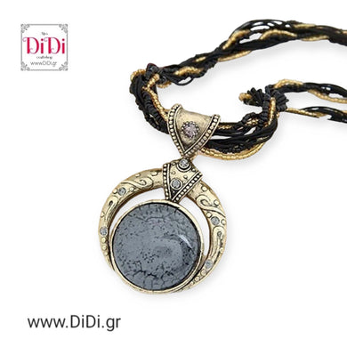 Κολιέ κοντό με χάντρες και στρογγυλό στοιχείο, μαύρο, 2207242