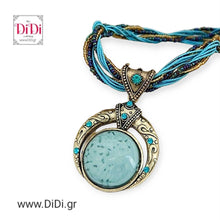 Φόρτωσε την φωτογραφία στο Gallery viewer, Κολιέ κοντό με χάντρες και στρογγυλό στοιχείο, γαλάζιο, 2207244