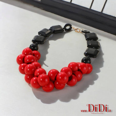 Κολιέ κοντό με μεγάλες ακριλικές χάντρες, κόκκινο, 2207245