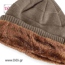 Φόρτωσε την φωτογραφία στο Gallery viewer, Σκούφος με σχέδιο στην πλέξη και με επένδυση γούνας, λαδί 2110254