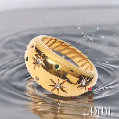 Δαχτυλίδι ατσάλινο μεγάλο με κρύσταλλα Preziosa, σε κίτρινο χρυσό, 2906241