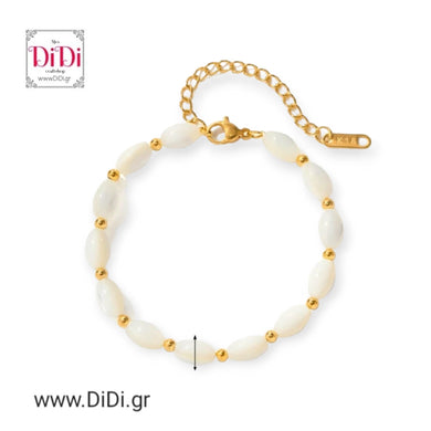 Ατσάλινο βραχιόλι αλυσίδα με οβάλ χάντρες φίλντισι, σε χρυσαφί 13032413