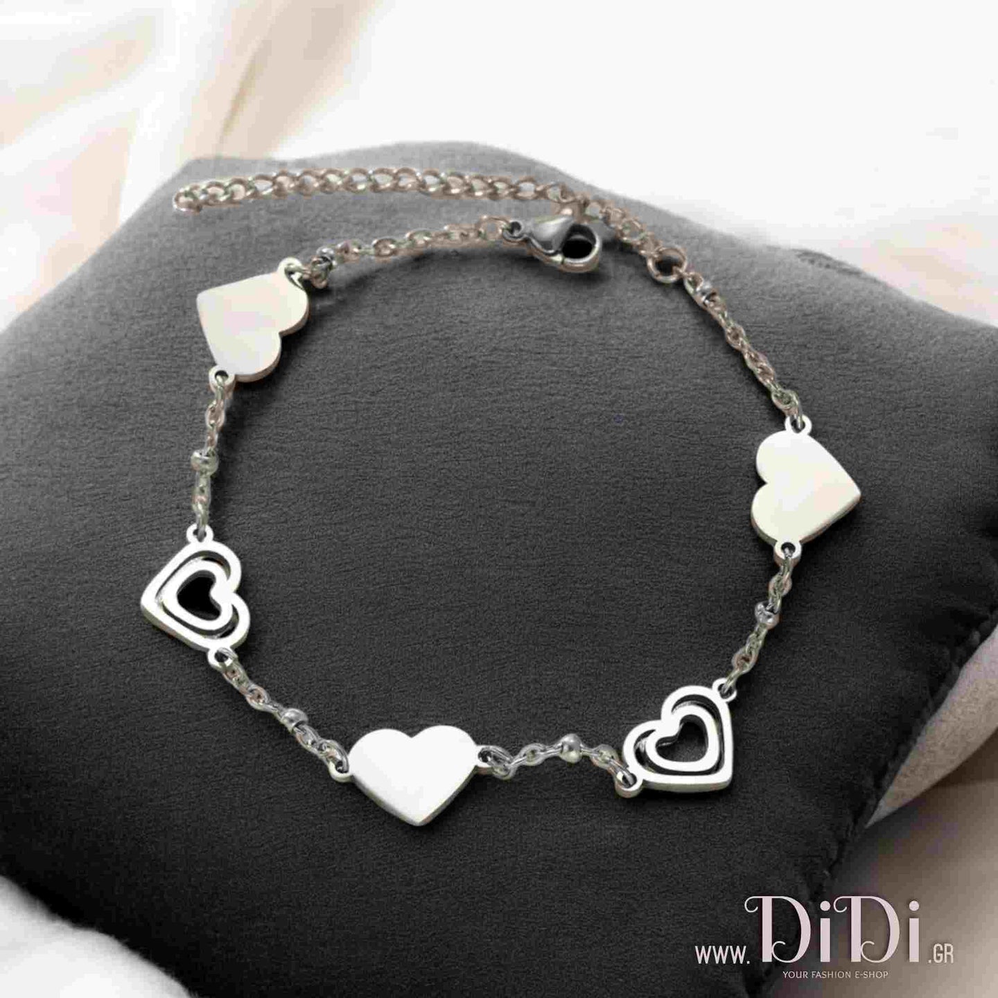 Ατσάλινο βραχιόλι αλυσίδα καρδιές, σε ασημί 3110243S