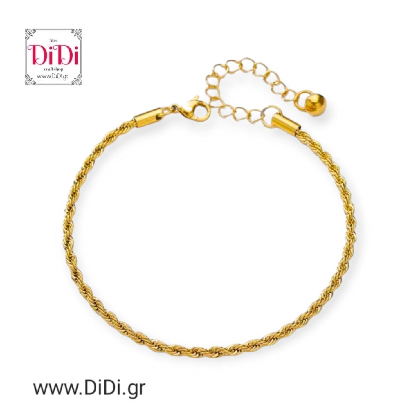 Βραχιόλι ποδιού ατσάλινο σκέτη αλυσίδα rope, κίτρινο χρυσό 30052416