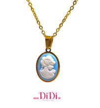Φόρτωσε την φωτογραφία στο Gallery viewer, Κολιέ ατσάλινο, με γαλάζιο καμέο 1,3cm x 1,8cm, σε κίτρινο χρυσό, 1111255