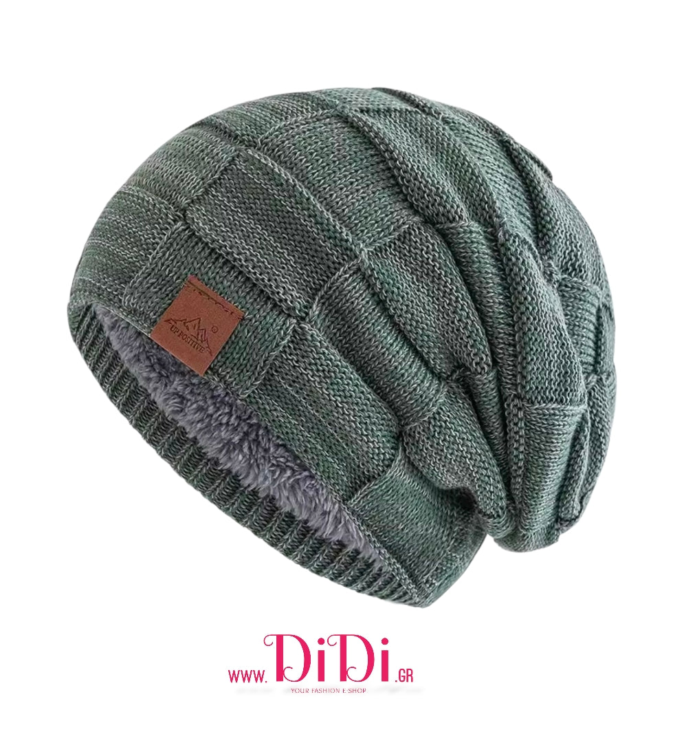 Σκούφος με σχέδιο στην πλέξη και με επένδυση γούνας, λαδί 2110254