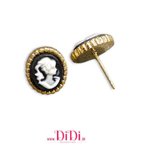 Φόρτωσε την φωτογραφία στο Gallery viewer, Σκουλαρίκια ατσάλινα καρφάκι, καμέο μαύρο, σε κίτρινο χρυσό, 2710257
