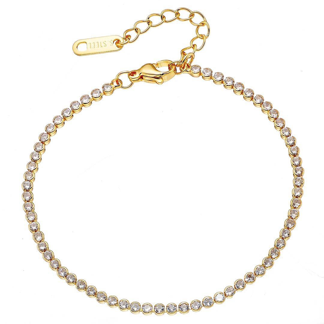 Βραχιόλι ατσάλινο Ριβιέρα με κρύσταλλα, κίτρινο χρυσό, 010011G