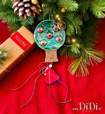 Χριστουγεννιάτικο γούρι ροδιά - καρδιά, κεραμικό & κρεμαστό, 2810251