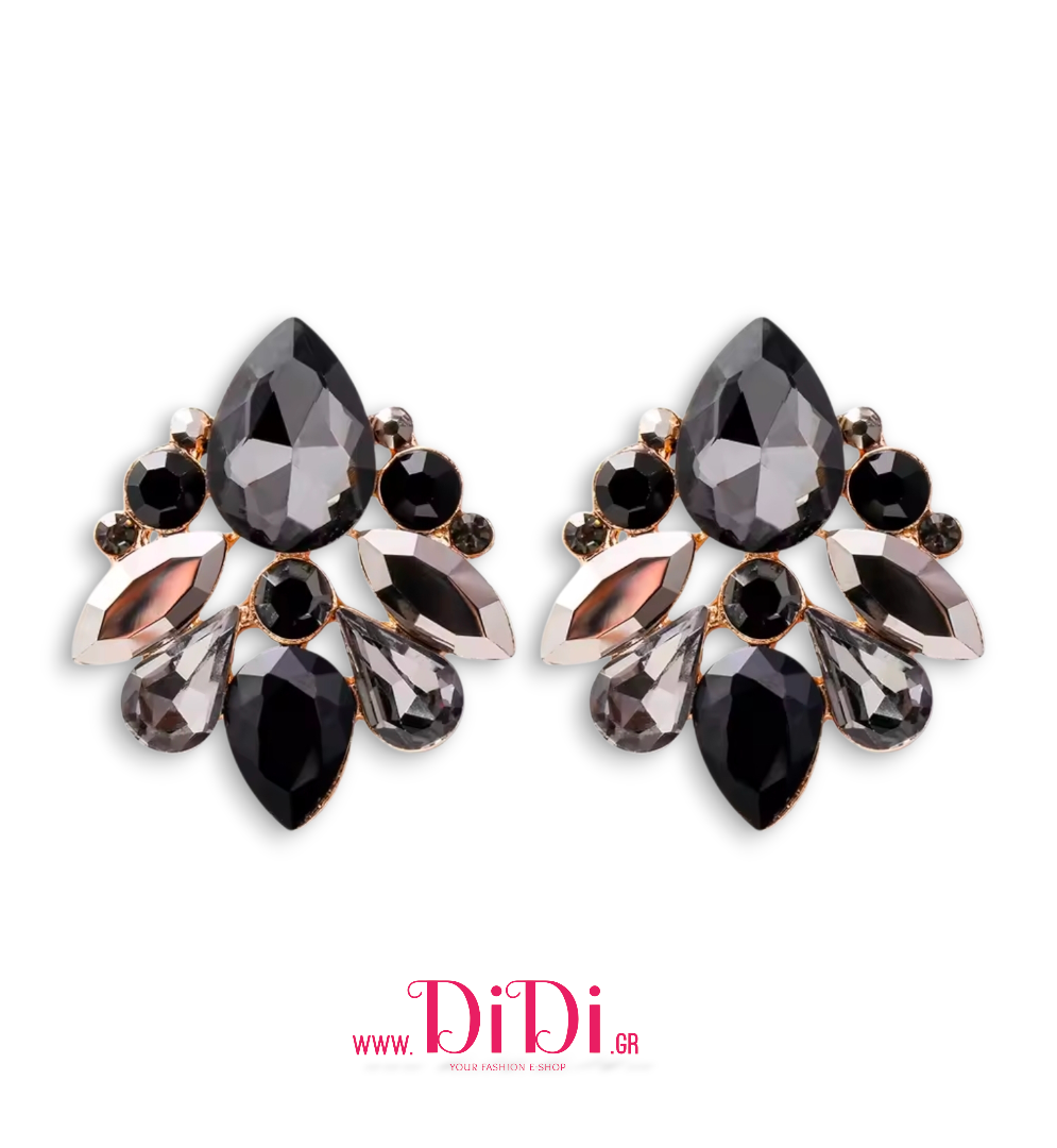 Σκουλαρίκια με κρύσταλλα σε μαύρο & ανθρακί, 0912258