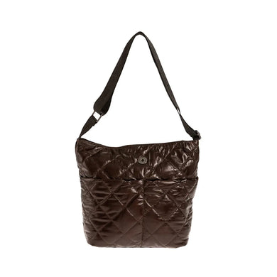 Τσάντα ώμου και χιαστί καπιτονέ, καφέ, 24259