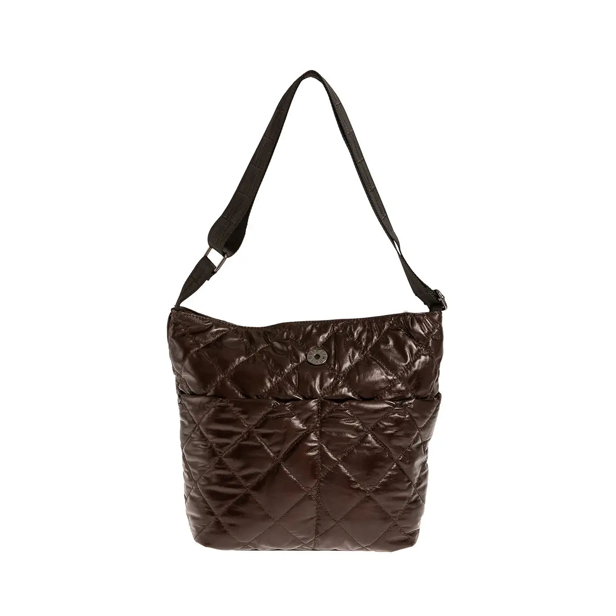 Τσάντα ώμου και χιαστί καπιτονέ, καφέ, 24259