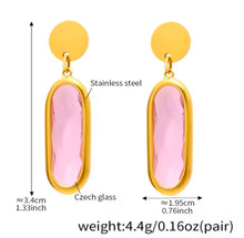 Φόρτωσε την φωτογραφία στο Gallery viewer, Σκουλαρίκια ατσάλινα κρεμαστά, οβάλ κρύσταλλο ροζ, 2602264