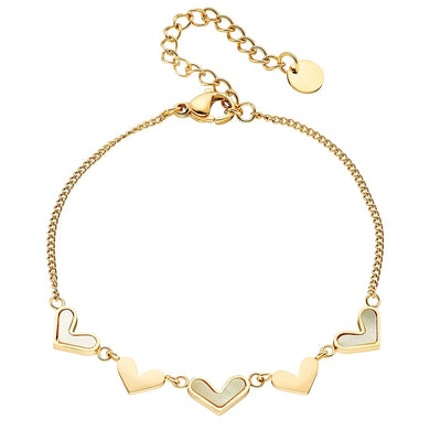 Βραχιόλι ατσάλινο αλυσίδα με καρδιές, σε κίτρινο χρυσό, 00983G