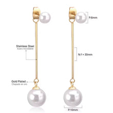 Φόρτωσε την φωτογραφία στο Gallery viewer, Σκουλαρίκια ατσάλινα καρφωτά κρεμαστά με πέρλα, κίτρινο χρυσό, 20112528