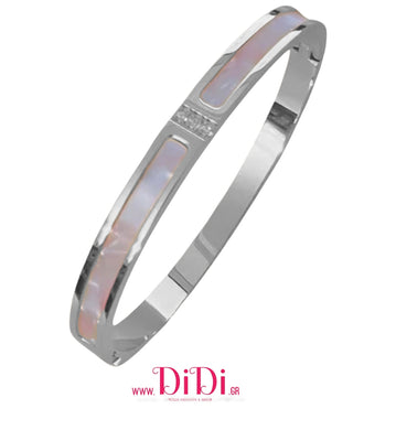 Ατσάλινο βραχιόλι σταθερή βέργα οβάλ, με φίλντισι, σε ασημί, 18102510S