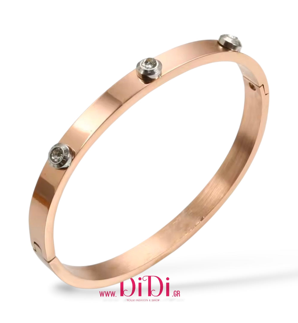 Ατσάλινο βραχιόλι σταθερή βέργα οβάλ, με στρας, σε ροζ χρυσό, 2510252R