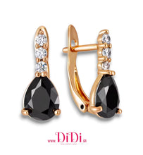 Φόρτωσε την φωτογραφία στο Gallery viewer, Σκουλαρίκια κρίκος με μαύρη πετρα, σε ροζ χρυσό, 2811256
