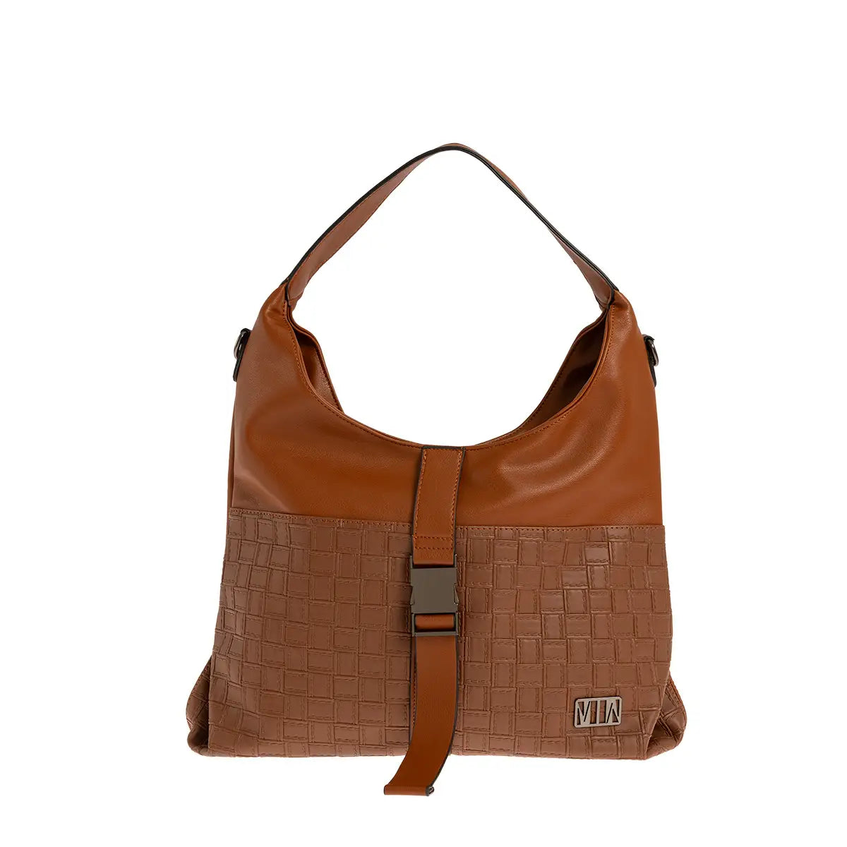 Τσάντα ώμου με πλεκτή υφή, καφέ, 24285