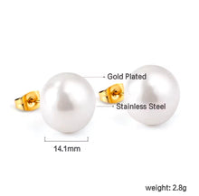 Φόρτωσε την φωτογραφία στο Gallery viewer, Σκουλαρίκια ατσάλινα καρφωτά πέρλα 1,4cm, κίτρινο χρυσό, 20112526G