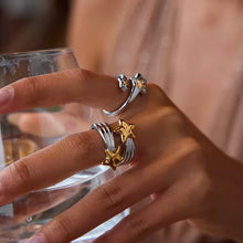 Φόρτωσε την φωτογραφία στο Gallery viewer, Δαχτυλίδι ατσάλινο σχέδιο αστέρι, σε ασημί - κίτρινο χρυσό, 3010254B