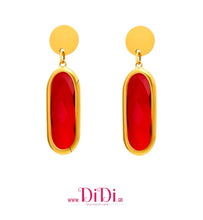 Φόρτωσε την φωτογραφία στο Gallery viewer, Σκουλαρίκια ατσάλινα κρεμαστά, οβάλ κρύσταλλο κόκκινο, 2602262