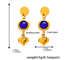 Φόρτωσε την φωτογραφία στο Gallery viewer, Σκουλαρίκια ατσάλινα κρεμαστά με καρδιά, κρύσταλλο Τσεχίας μπλε, 26022612