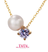 Φόρτωσε την φωτογραφία στο Gallery viewer, Κολιέ ατσάλινο, λιλά ζιργκόν και ακριλική πέρλα, σε κίτρινο χρυσό, 0503264