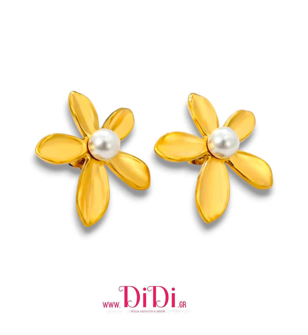 Ατσάλινα σκουλαρίκια καρφάκι λουλούδι, κίτρινο χρυσό, 0111251