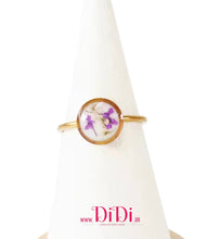 Φόρτωσε την φωτογραφία στο Gallery viewer, Δαχτυλίδι ατσάλινο φλοράλ με γυαλί, σε κίτρινο χρυσό, 1603262