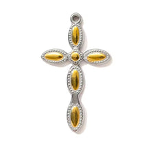 Φόρτωσε την φωτογραφία στο Gallery viewer, Κολιέ σταυρός ατσάλινος με σχέδιο, σε ασημί - κίτρινο χρυσό, 0802266