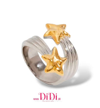 Φόρτωσε την φωτογραφία στο Gallery viewer, Δαχτυλίδι ατσάλινο σχέδιο αστέρι, σε ασημί - κίτρινο χρυσό, 3010253B