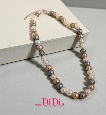 Κολιέ ατσάλινο με πέρλες 8mm, σε ασημί, 1311251