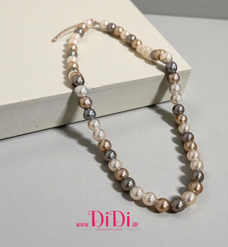 Κολιέ ατσάλινο με πέρλες 8mm, σε ασημί, 1311251