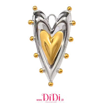 Φόρτωσε την φωτογραφία στο Gallery viewer, Κολιέ καρδιά ατσάλινη με σχέδιο, σε ασημί - κίτρινο χρυσό, 0802267