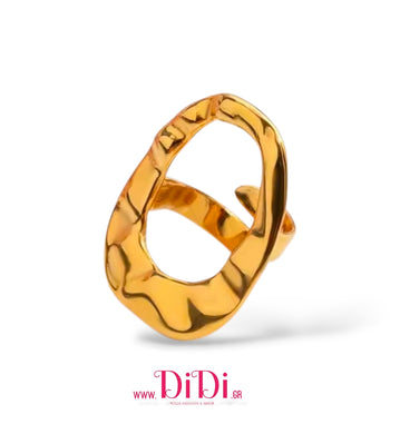 Δαχτυλίδι ατσάλινο ακανόνιστο σχέδιο, σφυρήλατο,σε κίτρινο χρυσό, 3110255
