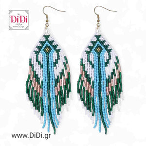 Σκουλαρίκια Boho μεγάλα, χάντρα γυαλί Miyuki, γαλάζιο - λαδί, 2606251